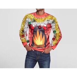 Mad Engine Fireplace mens ugly christmas sweater NWT size: L